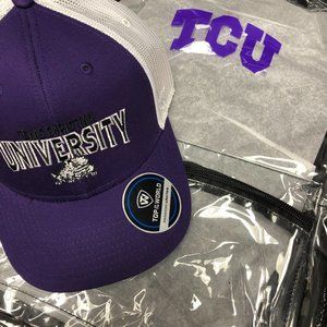 TCU Bundle Featuring New Hat (Adjustable) and New Clear Back Pack! Both w tags.
